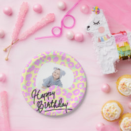 Aangepaste Pastel Leopard Print Happy Birthday Papieren Bordje