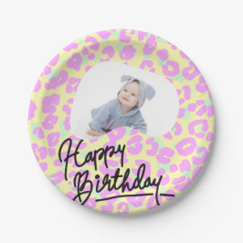 Aangepaste Pastel Leopard Print Happy Birthday Papieren Bordje