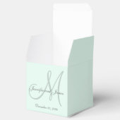 Aangepaste pastel Mint gekleurde Monogram Favor Bo Bedankdoosjes (Geopend)