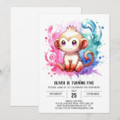 Aangepaste Pastel Monkey Verjaardag Kaart (Voorkant / Achterkant)