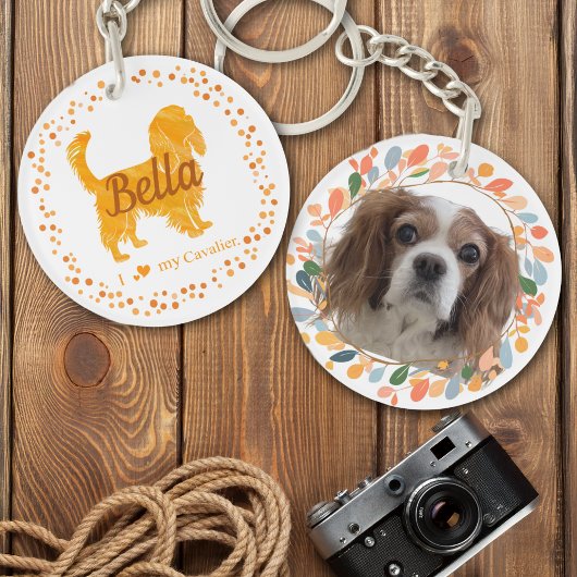 Aangepaste pastel oranje Cavalier silhouet sleutel Sleutelhanger