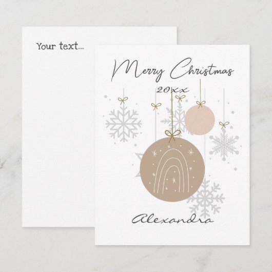 Aangepaste pastel ornamenten en sneeuwvlokken roze notitiekaartje (Voorkant / Achterkant)