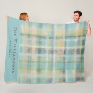 Aangepaste Pastel Plaid Waterverf Blauw Cyaan Grij Fleece Deken