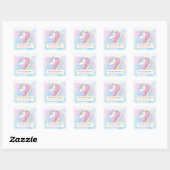 Aangepaste pastel regenboog eenhoorn naam bookplat vierkante sticker (Vel)
