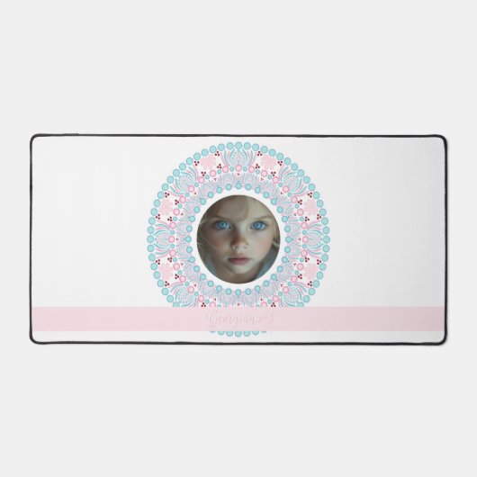 Aangepaste  Pastel Roze en Blauwe Mandala Lijst Bureaumat (Voorkant)
