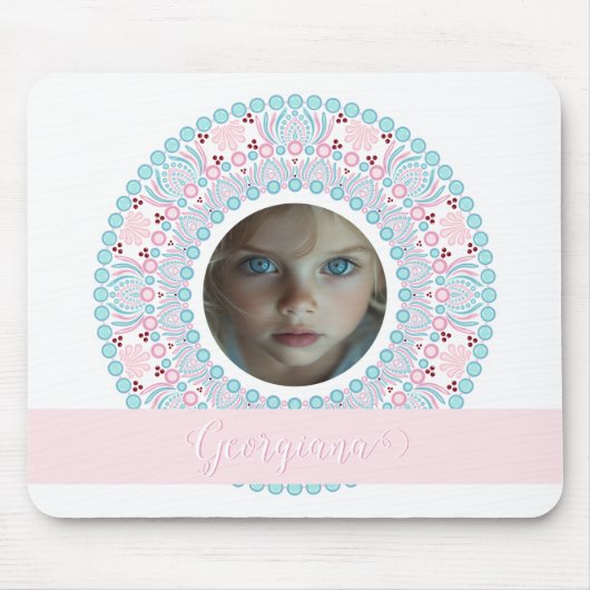 Aangepaste Pastel Roze en Blauwe Mandala Lijst Muismat (Voorkant)