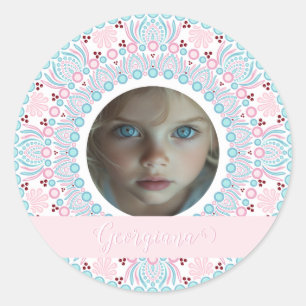 Aangepaste  Pastel Roze en Blauwe Mandala Lijst Ronde Sticker