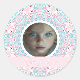 Aangepaste  Pastel Roze en Blauwe Mandala Lijst Ronde Sticker