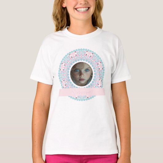 Aangepaste Pastel Roze en Blauwe Mandala Lijst T-shirt (Voorkant)