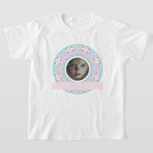 Aangepaste  Pastel Roze en Blauwe Mandala Lijst T-shirt (Laagn)