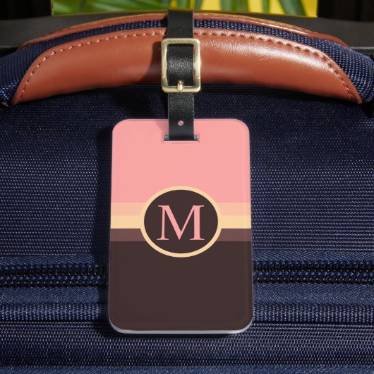 Aangepaste pastel roze geel bruin kleurenblok bagagelabel (Voorkant Insitu 2)