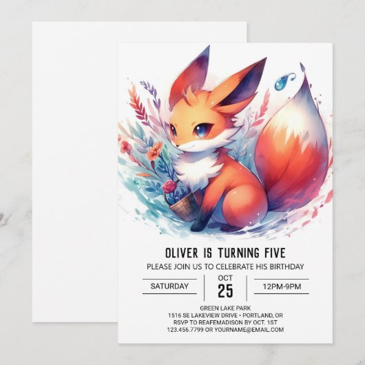 Aangepaste pastel vos verjaardag kaart (Voorkant / Achterkant)