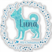 Aangepaste pastelblauwe chihuahua silhouet sticker (Voorkant)