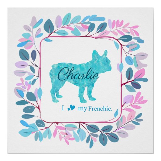 Aangepaste pastelblauwe Franse bulldog poster deco (Voorkant)