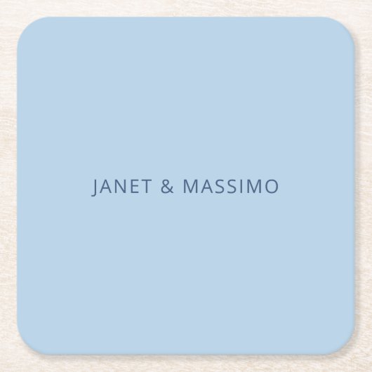 Aangepaste pastelblauwe gepersonaliseerde minimali kartonnen onderzetters (Voorkant)