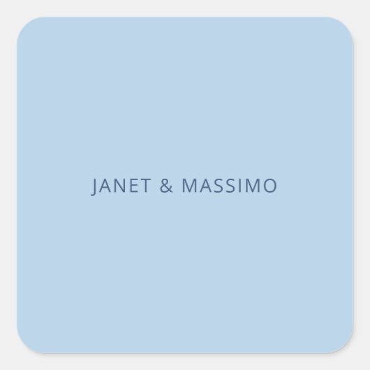 Aangepaste pastelblauwe gepersonaliseerde minimali vierkante sticker (Voorkant)