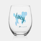 Aangepaste Pastelblauwe Poodle Silhouet Wijn Glas (Voorkant)