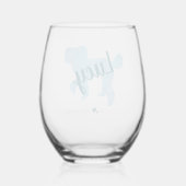 Aangepaste Pastelblauwe Poodle Silhouet Wijn Glas (Achterkant)