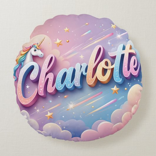 Aangepaste Pasteleenhoorn Naam Kussen (Voorkant)