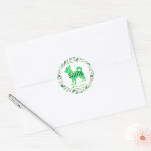 Aangepaste pastelgroene chihuahua silhouet sticker (Envelop)