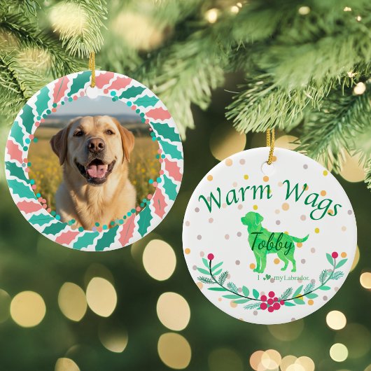 Aangepaste Pastelgroene Labrador Retriever Kerst Keramisch Ornament