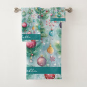 Aangepaste Pastelkerstboom Ornament Holly Berry Bad Handdoek (Insitu)