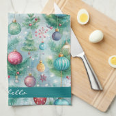 Aangepaste Pastelkerstboom Ornament Holly Berry Theedoek (Quarter Fold)