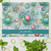 Aangepaste Pastelkleurige Kerstboomornament Hulstb Theedoek (Gevouwen)