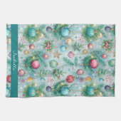Aangepaste Pastelkleurige Kerstboomornament Hulstb Theedoek (Horizontaal)