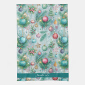 Aangepaste Pastelkleurige Kerstboomornament Hulstb Theedoek (Verticaal)