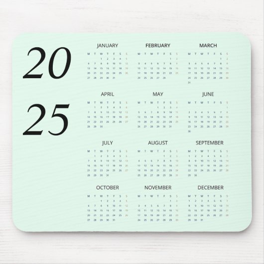 Aangepaste Pastelmunt 2025 Kalender Elegant Muismat (Voorkant)