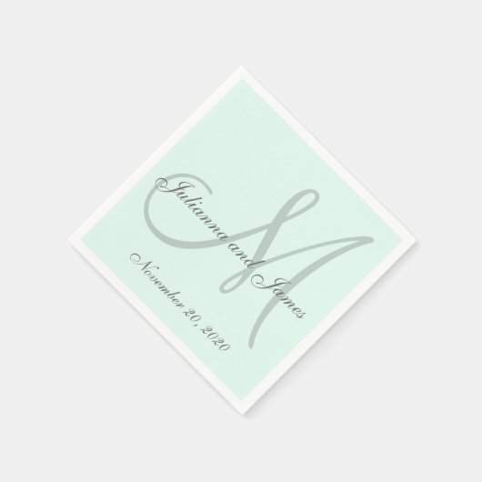 Aangepaste Pastelmunt Gekleurde Monogram Papieren Servetten (Hoek)