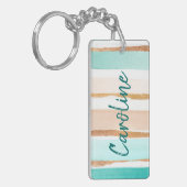 Aangepaste Pastelmunt Groen Goud Glitter Gestreept Sleutelhanger (Voorkant Links)