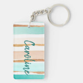 Aangepaste Pastelmunt Groen Goud Glitter Gestreept Sleutelhanger (achterkant)