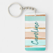 Aangepaste Pastelmunt Groen Goud Glitter Gestreept Sleutelhanger (Voorkant)