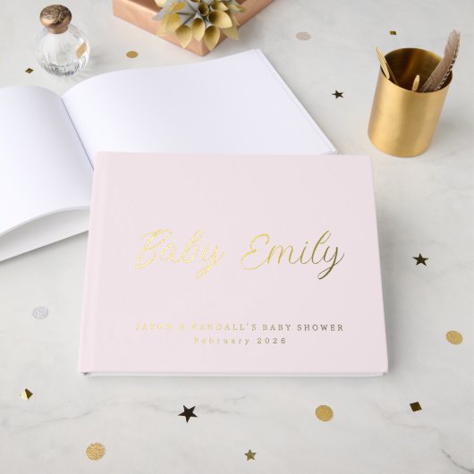 Aangepaste pastelroze babyshower  gastenboek (Voorkant open)