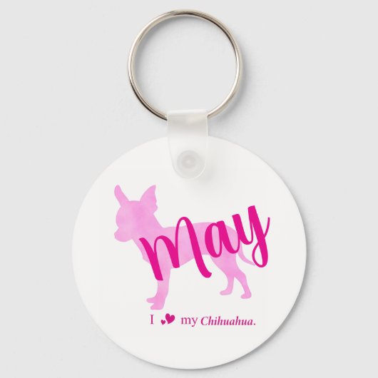 Aangepaste Pastelroze Chihuahua Silhouette Sleutel Sleutelhanger (Voorkant)