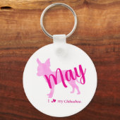 Aangepaste Pastelroze Chihuahua Silhouette Sleutel Sleutelhanger (Achterkant)