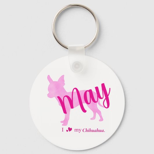Aangepaste Pastelroze Chihuahua Silhouette Sleutel Sleutelhanger (Achterkant)