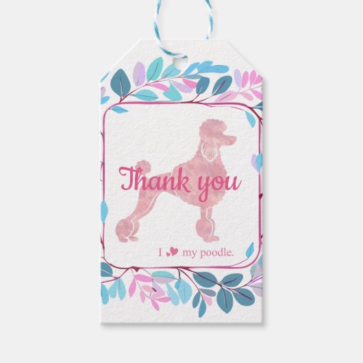 Aangepaste pastelroze poedel silhouet cadeaubijslu cadeaulabel (Voorkant)