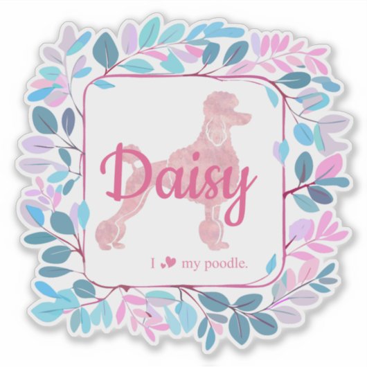 Aangepaste pastelroze poedel silhouet sticker (Voorkant)