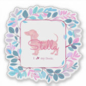 Aangepaste pastelroze takshond met bloemenkrans sticker (Voorkant)