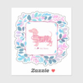 Aangepaste pastelroze takshond met bloemenkrans sticker (Vel)