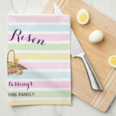 Aangepaste Pastelstrepen Moderne Bloemen Paastuin Theedoek (Quarter Fold)