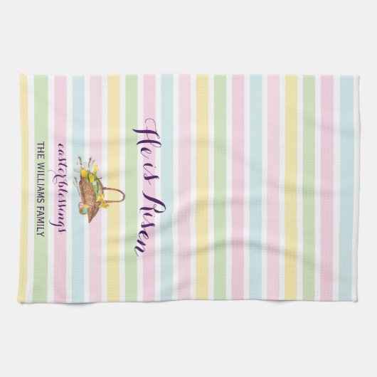 Aangepaste Pastelstrepen Moderne Bloemen Paastuin Theedoek (Horizontaal)