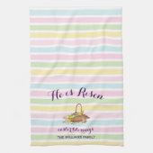 Aangepaste Pastelstrepen Moderne Bloemen Paastuin Theedoek (Verticaal)