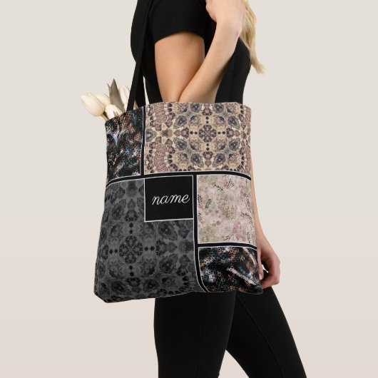 Aangepaste patchwerkzaamheden tote bag (Dichtbij)