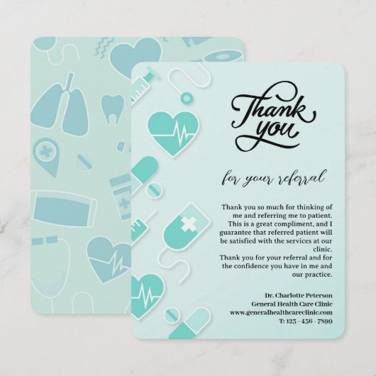 Aangepaste patiëntenverwijzing door de arts bedankkaart (Voorkant / Achterkant)
