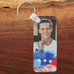 Aangepaste patriottische foto en naam met Amerikaa Sleutelhanger