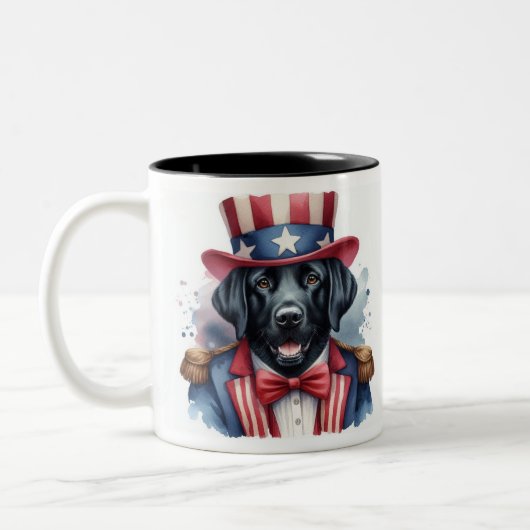 Aangepaste Patriottische Uncle Sam Black Labrador  Tweekleurige Koffiemok (Links)